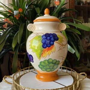 Vintage Tuscan Ceramic Biscotti Cookie Jar - Large Autumn Italian Style Canister